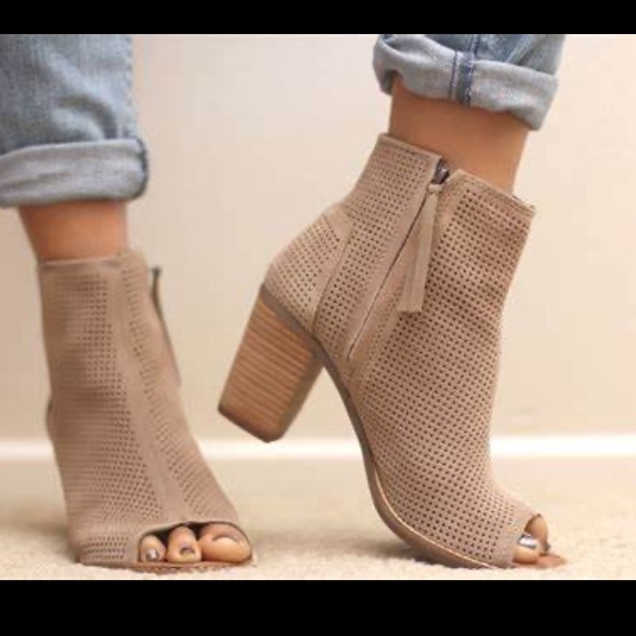 Toms Stucco Suede Perforated Open Toe Bootie - Picture 2 of 7